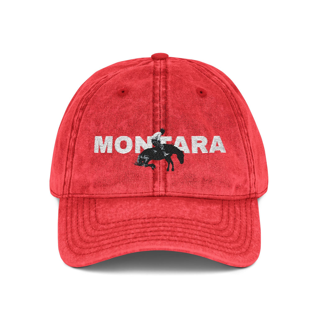 Red cap with 'Montara' and horse graphic 